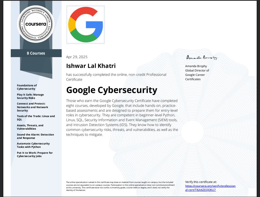 Google Cybersecurity Certificate