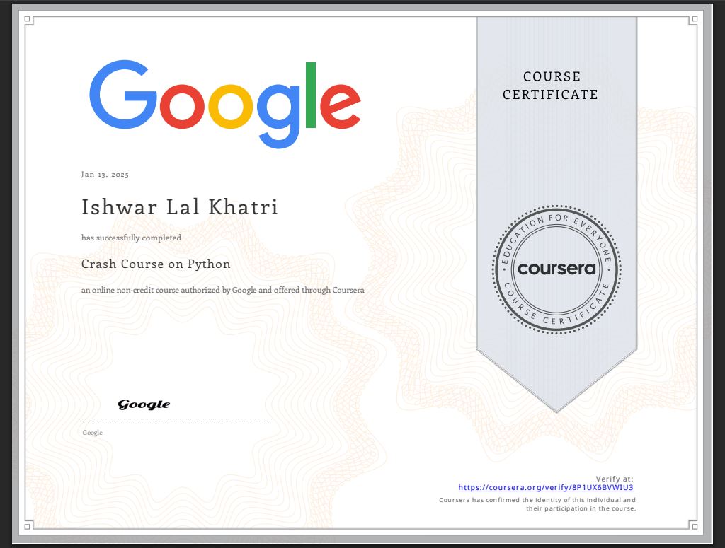 Certificate for Python Development